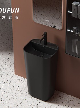 黑色哑光落地式洗脸盆p陶瓷一体立柱盆小户型卫生间彩色立柱洗手
