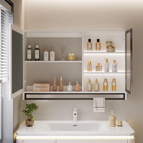 实木智能浴室单独玻璃门镜柜卫生间一体收纳储物柜梳妆镜挂墙式