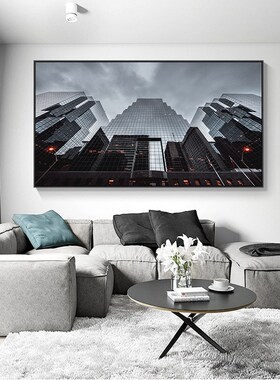 凝注视角 现代简约建筑装饰画大幅工业风办公室挂画横幅别墅壁画