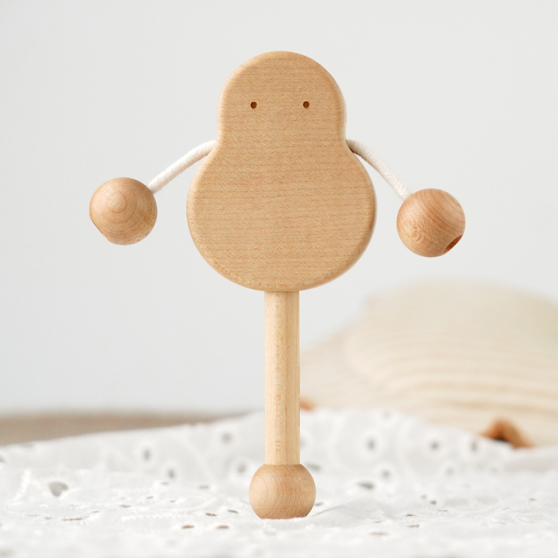 木艺爸爸拨浪鼓0-3-6个月婴儿新生儿宝宝玩具木质可啃咬满月礼物