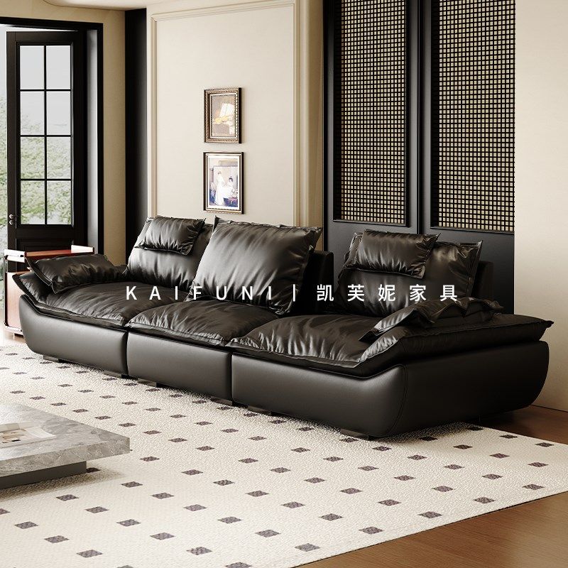 意式极简现代简约黑色大帆船沙发超宽坐深可调节羽绒高靠背沙发,住宅家具,皮艺沙发,淘宝优惠券,粉丝福利购,淘宝优惠卷