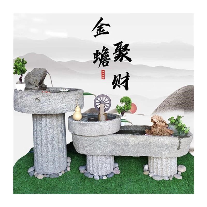 老旧石槽鱼缸鱼池造景石缸养鱼户外庭院石磨青石马槽流水景观摆件