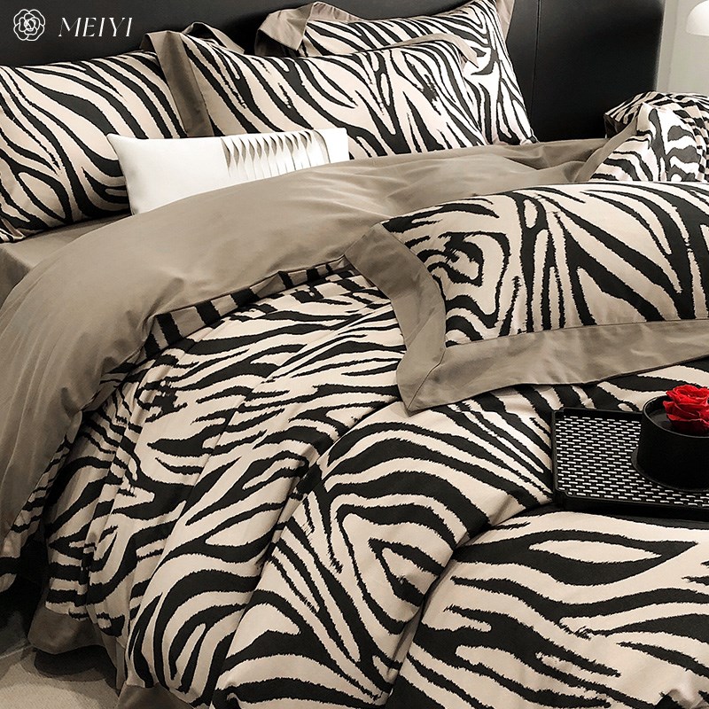 高级感美式印花秋冬磨毛四件套全棉加厚纯棉100S被套新款床上用品