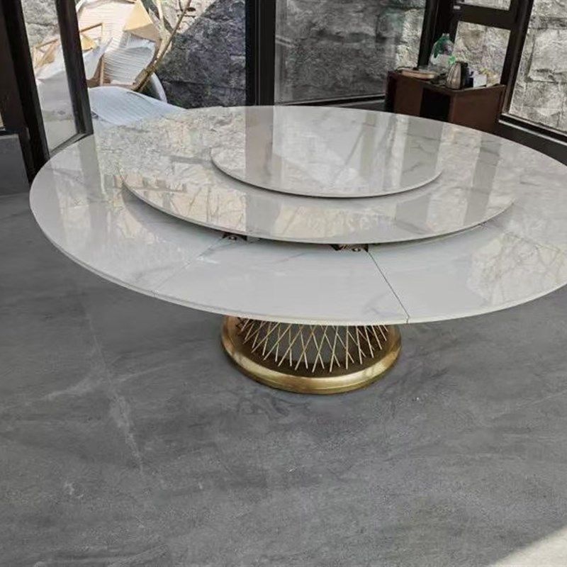 岩板旋转伸缩餐桌带转盘可变大圆桌现代简约小户型变形餐桌定制
