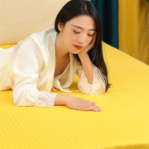 金黄色床单单件条纹全棉缎条纯棉棉布布料单人1.5米被单双人夏天