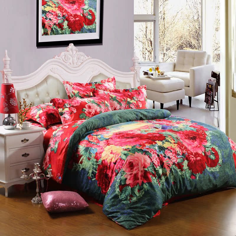 浪漫喜庆 60支长绒棉婚庆四件组 全棉纯棉新房牀上用品 被套 牀单