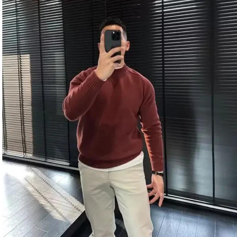 伯爵仕潮牌男装针织衫纯k色打底柔软百搭舒适时尚潮流内搭长袖毛