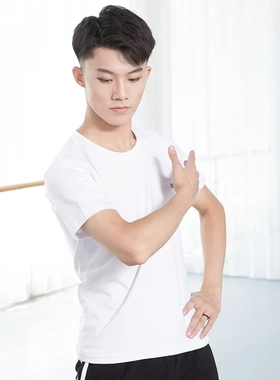 红舞鞋薄棉男士短袖舞蹈上衣成人练功形体训练考级T恤舞蹈服30292