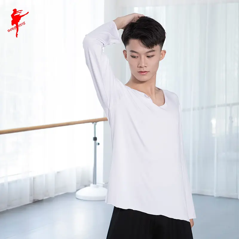 红舞鞋  丝光棉开叉长袖上衣 男女款  练功舞蹈服批发 35164