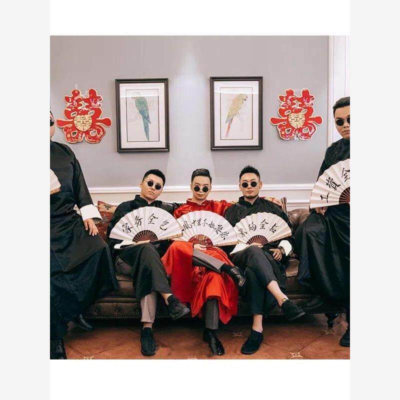 中式伴郎服结婚礼服兄弟团服装风相声服大褂马褂男士长衫长袍