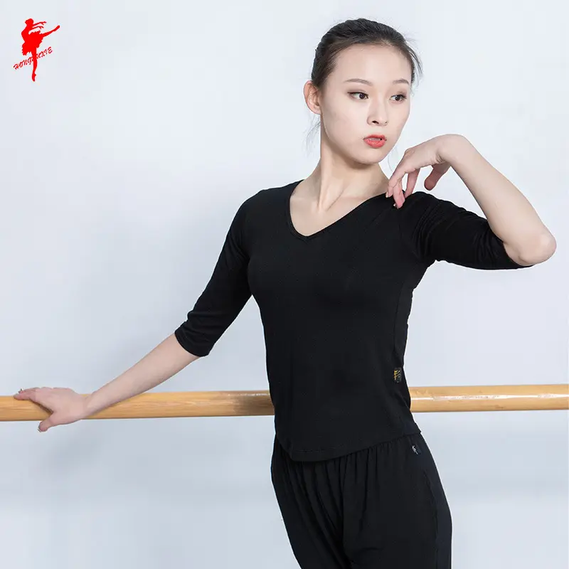 红舞鞋练功服上衣成人现代舞服夏季七分袖形体基训教师服SG13028