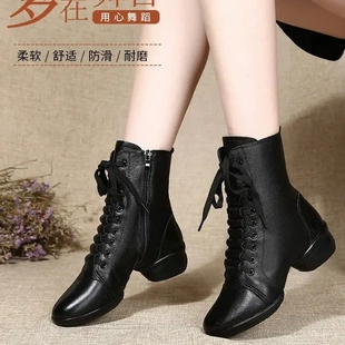 舞蹈鞋女真皮四季水兵舞靴子网面成人高邦中跟广场舞鞋一件