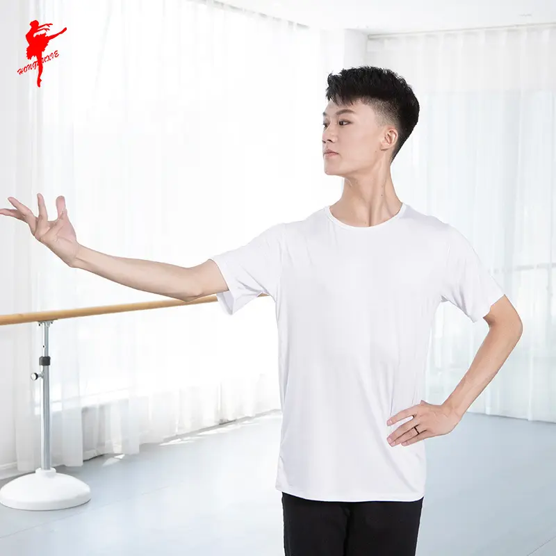 红舞鞋短袖 男士莫代尔上衣 圆领半袖舞蹈跳舞练功服装批发35292