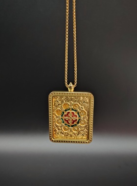 藏式摩尼宝唐卡画嘎乌盒吊坠4*5双面方形盒空盒复古随身可打开