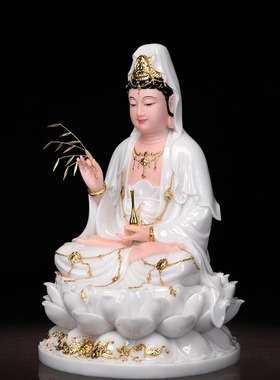 观音菩萨佛像汉白玉观世音家用坐莲南海送子观音娑婆三圣神像摆件