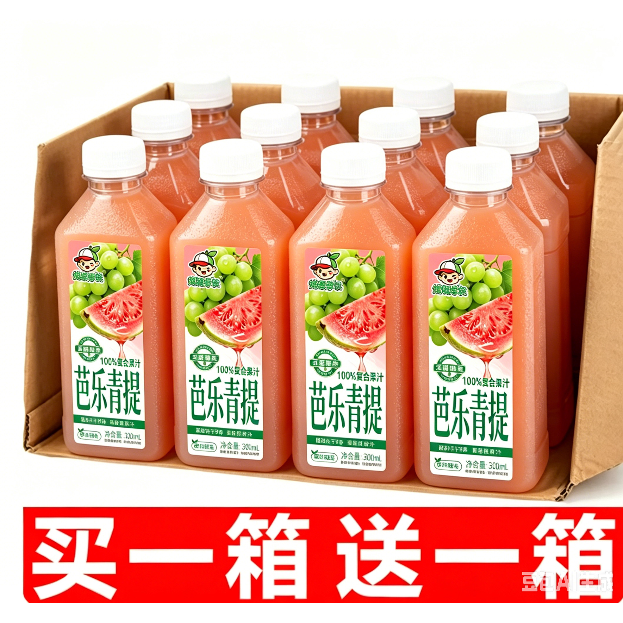 芭乐青提100%复合果汁0添加剂整箱300ml*8/16瓶清爽解腻健康饮料