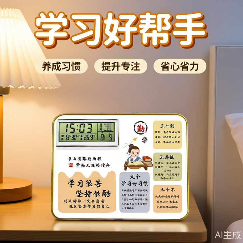 学生电子学习时钟日历励志摆件创意新年ins女孩静音女生设计感新,家居饰品,桌面摆台画,淘宝优惠券,粉丝福利购,淘宝优惠卷