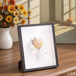 a4摆台玫瑰花装裱亚克力画框干花相框DIY手工立体中空5cm8寸10寸