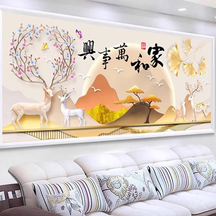 发财麋鹿钻石画2026新款家和万事兴客厅5D满钻DIY十字绣幸福家庭