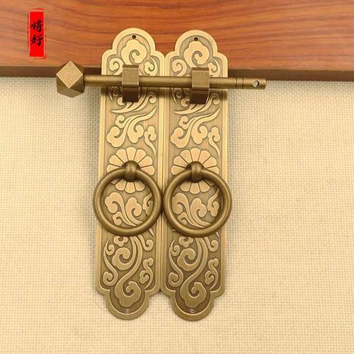 纯铜仿古拉手中式纯铜锁扣插销柜门拉手民宿大门把手老式木门锁扣