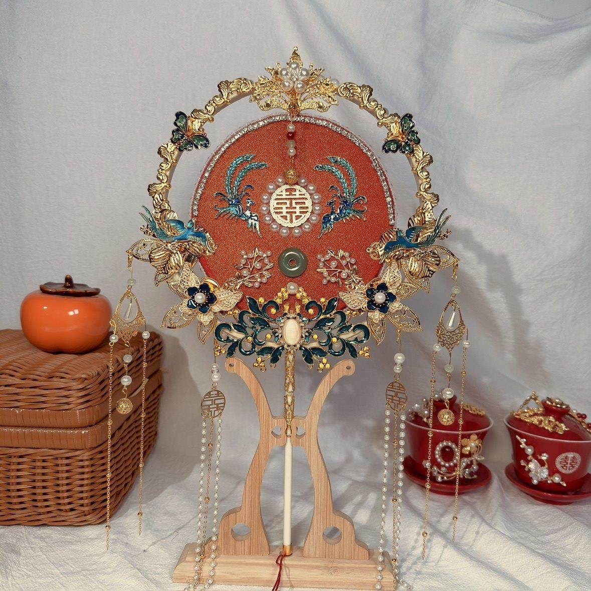 婚礼新娘团扇扇子红色出嫁秀禾结婚高级感喜扇龙凤双面diy材料包,家居饰品,工艺扇/团扇/喜扇/折扇,淘宝优惠券,粉丝福利购,淘宝优惠卷