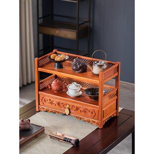 花梨木桌面博古架茶具茶杯收纳架紫砂壶置物架实木茶架茶壶展示架
