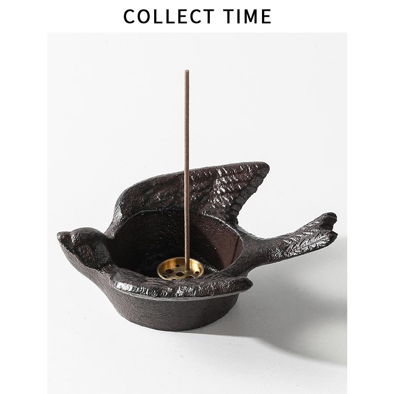 中古覆古燕子香插铸铁香盘线 线香底座创意生日礼物桌面装饰品小