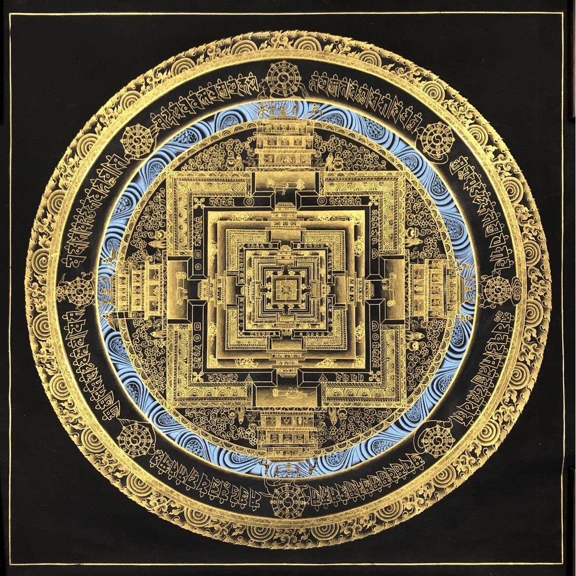 爆款唐卡纯手工画布一米黑金时轮金刚坛城尼泊尔西藏玄关装饰挂画,特色手工艺,藏族唐卡,淘宝优惠券,粉丝福利购,淘宝优惠卷