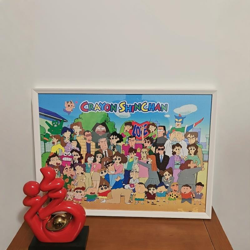 蜡笔小新1000片拼图实木相框70x50cm500片42x29.7cm拼图相框装裱