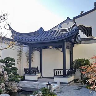 户外苏式庭院古建长廊凉亭菠萝格实木水榭古建连廊半月亭戏台寺庙