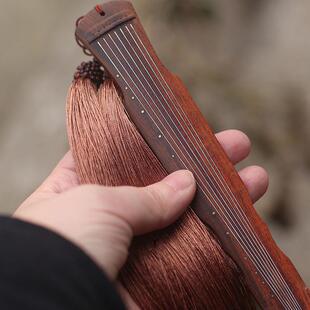 古琴书签酸枝黑檀雕刻纯银镶嵌流苏书签 伏羲式九霄环佩 原比例制