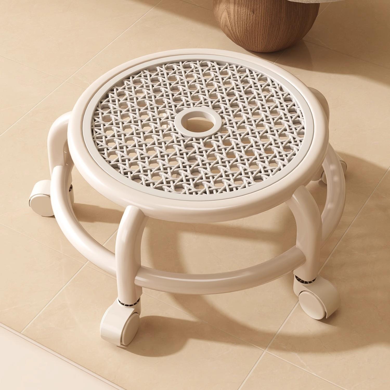 万向轮家用小凳子带滑轮矮凳带娃神器美缝板凳懒人换鞋凳靠背椅子