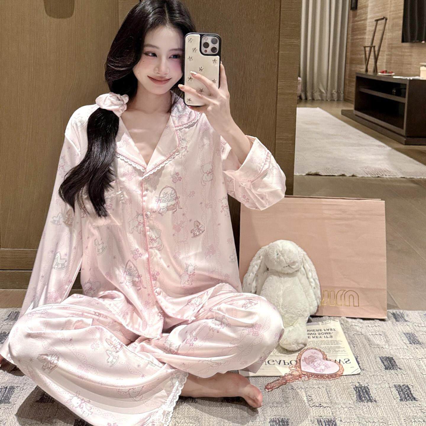 2026新款睡衣女士春秋款夏季冰丝长袖家居服女夏季薄款空调服套装