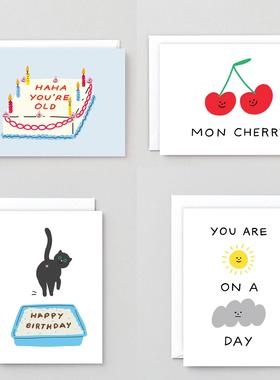 Wrap 英国生日贺卡 可爱卡通搞怪情侣进口卡片 宝宝祝福感谢祝贺