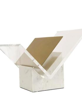 大理石书架现代简约大理石亚克力书架书报摆件架售楼处软装饰品