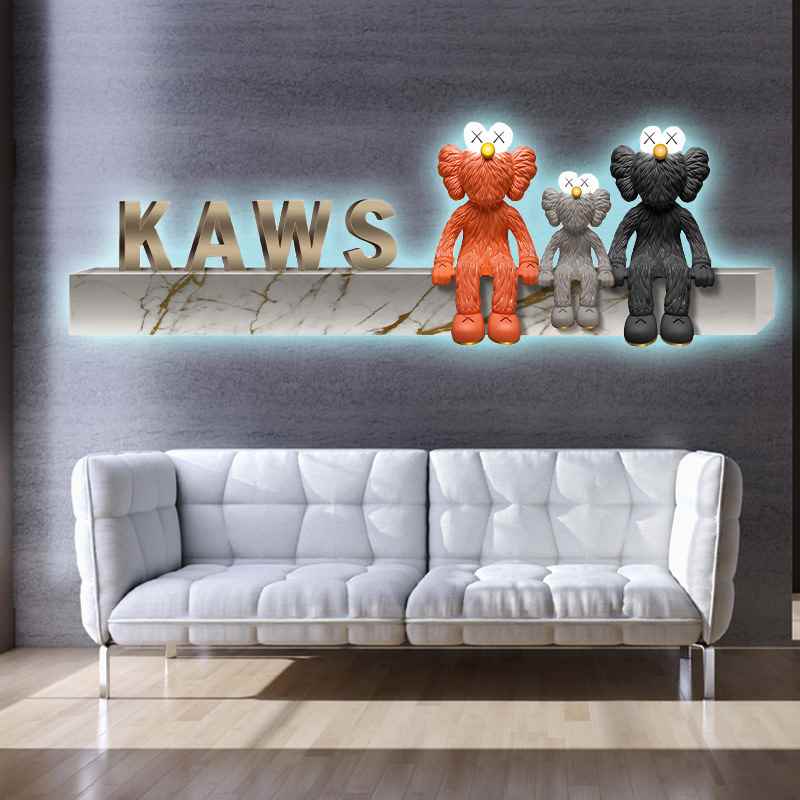 kaws潮流卧室床头装饰画客厅led灯画发光立体氛围沙发背景墙挂画