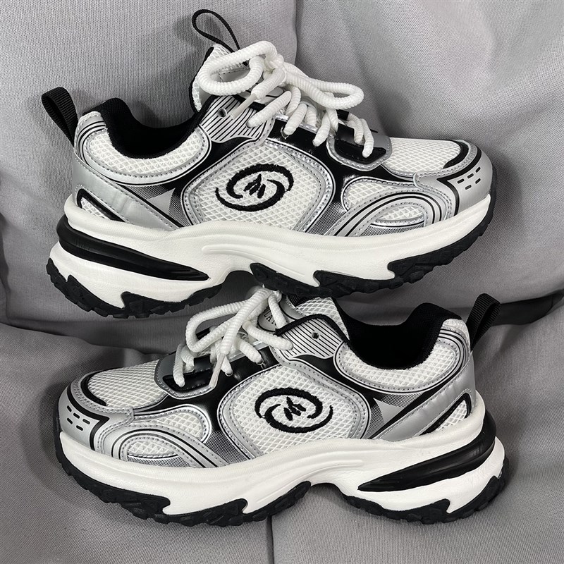 男鞋2025新款透气网面跑步老爹鞋男女潮流学生百搭厚底运动休闲鞋
