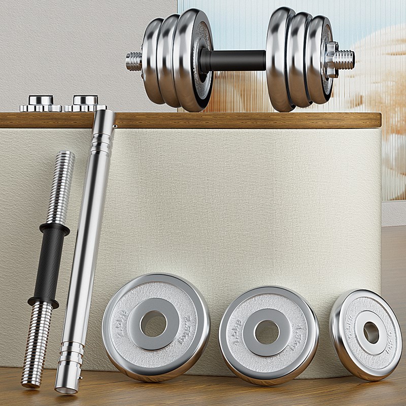 纯铁电镀哑铃男士健身家用可调节老式杠铃套装锻炼器材二合一对