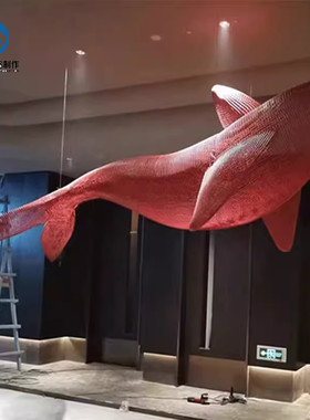 铁艺镂空网格鲸鱼酒店会所商场空中悬挂装饰海洋动物景观雕塑定制