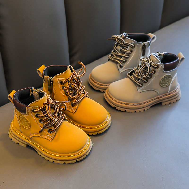男童亲子大黄靴秋冬季加绒短靴宝宝秋款婴儿软底学步鞋小童马丁靴