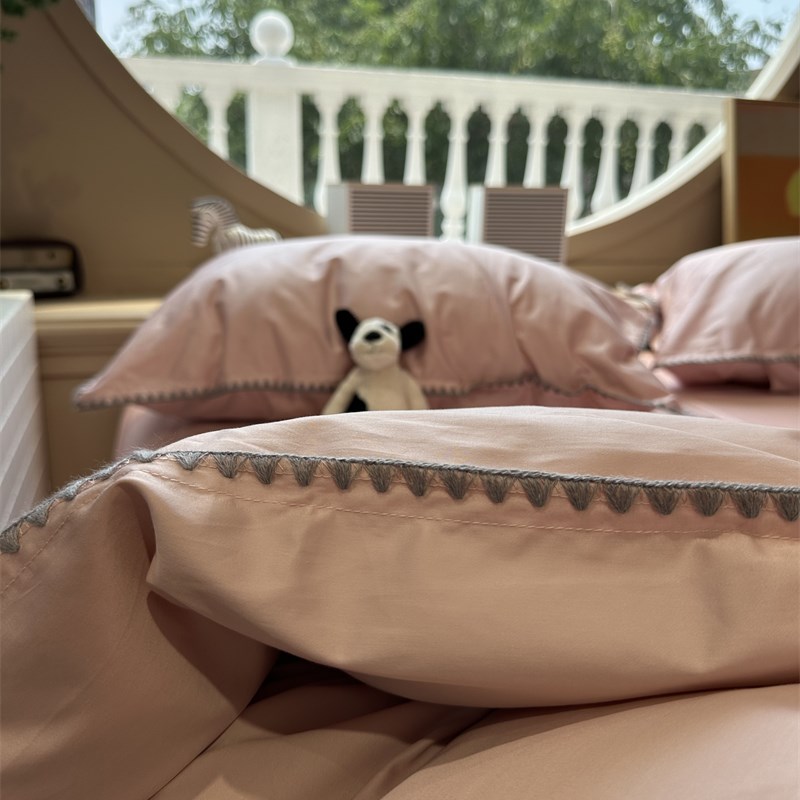 100支长绒棉纯色萝莉粉四件套全棉1.5m1.8米丝滑裸睡牀单被套