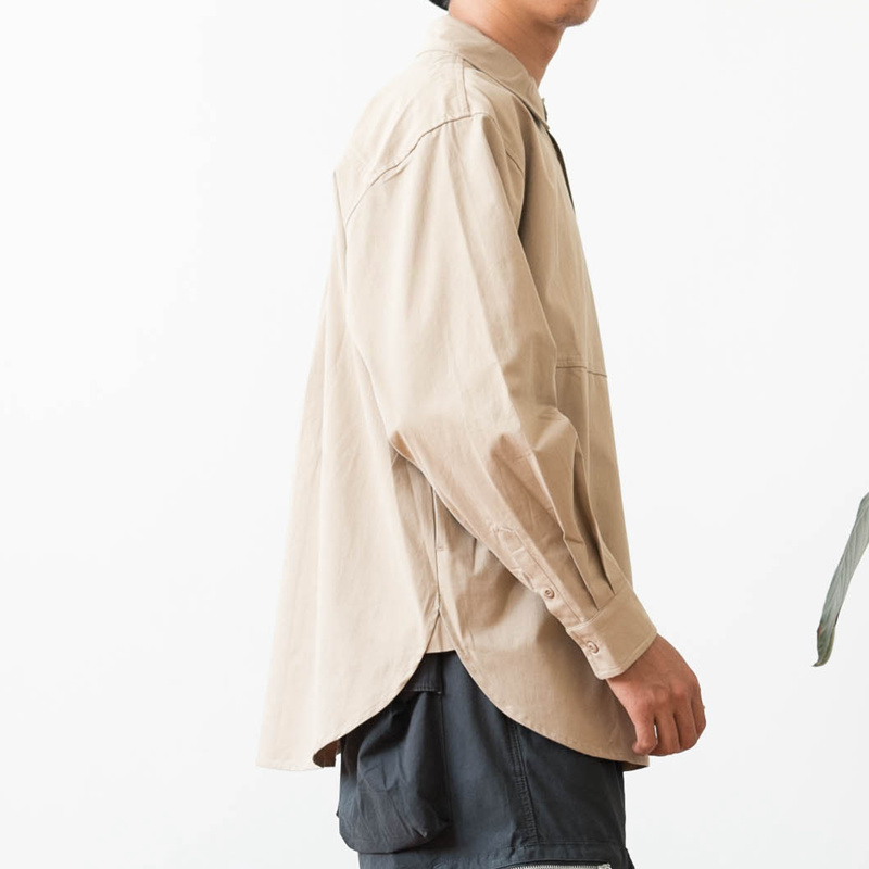 友町 春秋 精梳斜纹 日系简约口袋宽松长袖衬衫男潮衬衫