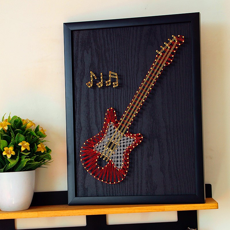 吉它音乐礼品 钉子绕线画diy材料包 团建手作 手工装饰画 缠绕画