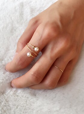 14K包金手工简约开口可调节戒指天然淡水珍珠时尚女闺蜜学生指环