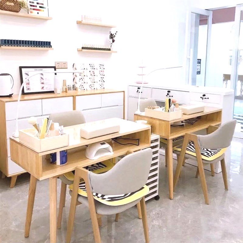 网红美甲桌日式木质美甲桌子小型一人双人带抽屉美甲店桌子美甲台