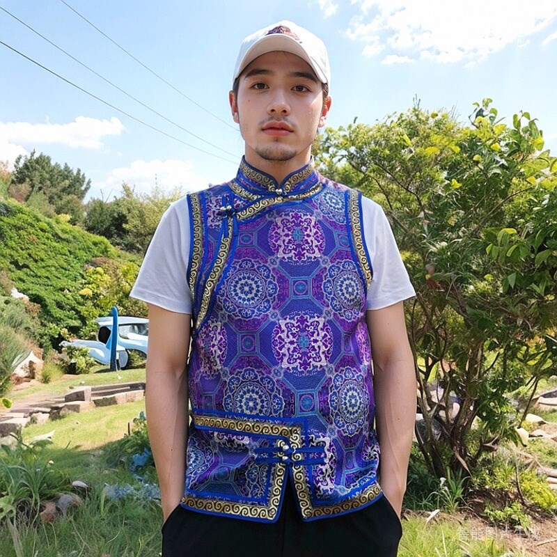 男士蒙古马甲传统春秋缎面坎肩蒙族日常生活装工作服民族风马甲