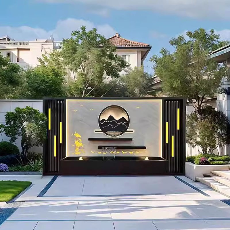 不锈钢定制中式流水背景墙影壁墙户外庭院别墅金属园林水幕墙屏风