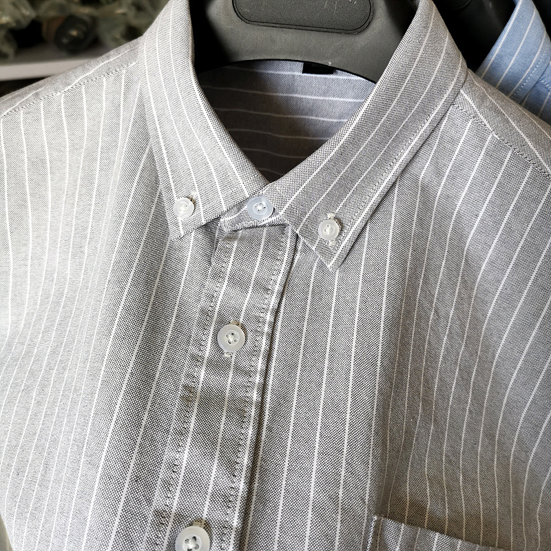 工厂店牛津纺全棉细条纹长袖衬衫男大尺码商务休闲青年轻寸衫