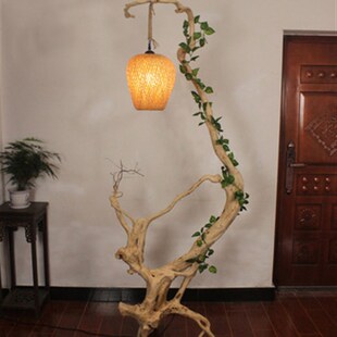 定制免漆现代简易榆木木雕根雕灯架摆件根艺灯中式灯艺术木灯郑州