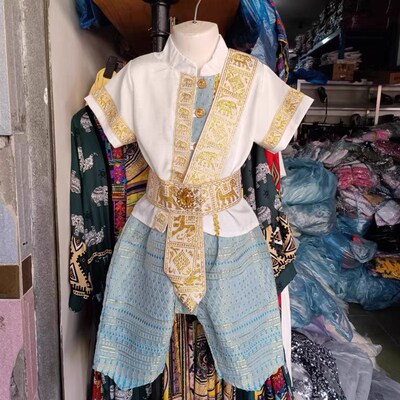 西双版纳泰版夏季男童傣族民族服装套装六一节表演泼水节服饰